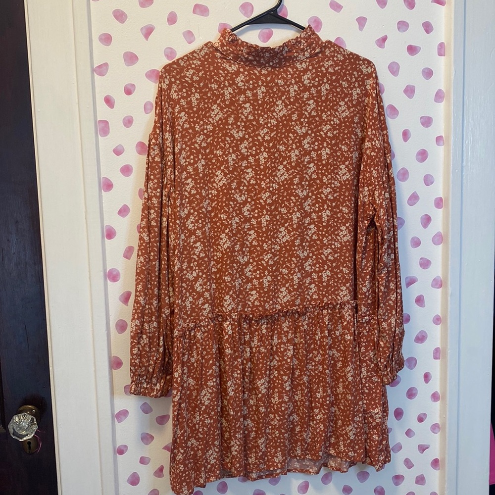 Talulah Microfloral Peasant Tunic Dress Size Large Burnt Orange